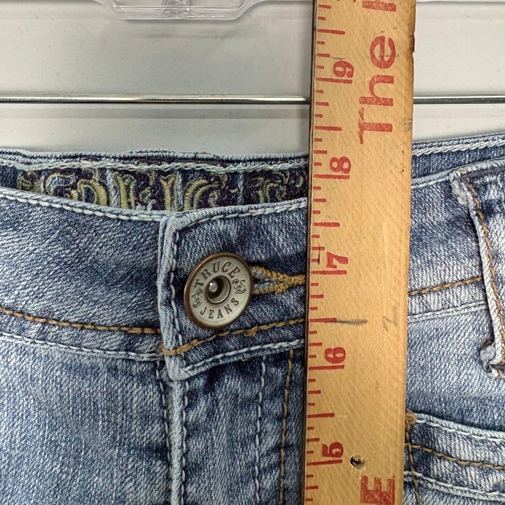VTG Truce Jeans Size 7 Light Wash Low Rise Denim Shorts Y2K Embroidered Pockets - Picture 6 of 9